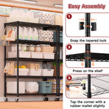 PrimeZone 74''H Wire Shelving 1250lbs 5 Tier Storage Shelves with Wheels NSF Certified Heavy Duty Steel Metal Shelf Adjustable Rolling Rack Kitchen Garage Closet Pantry Laundry 74''HX36''WX14''D 4PCS PrimeZone