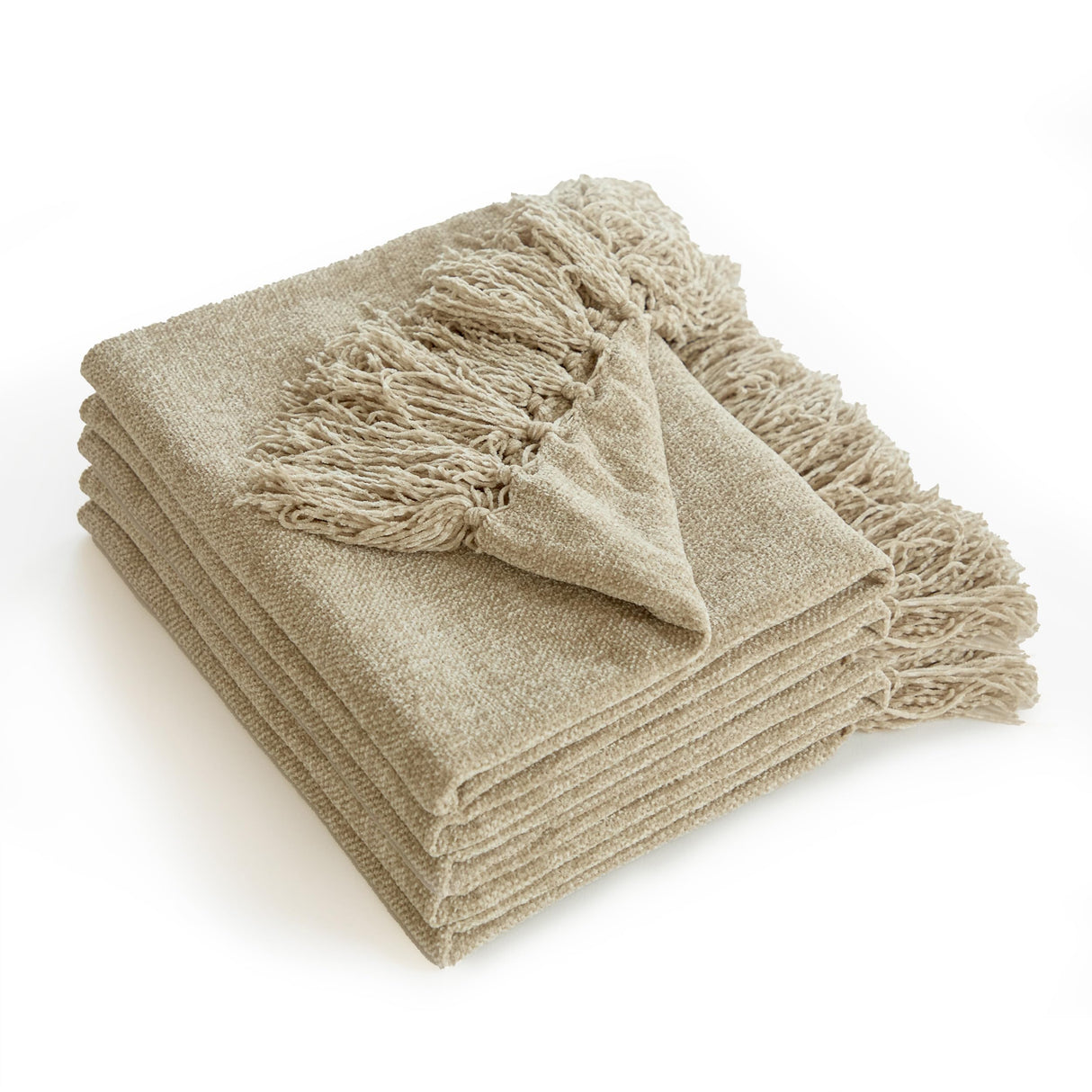 Simple&Opulence Soft Chenille Throw Blanket 50'' x 60'' - Cozy Fluffy Blanket with Fringe Tassel, Farmhouse Boho Blankets for Couch Bed Office Chair Gift Home Decor All Season Use, Khaki Simple&Opulence
