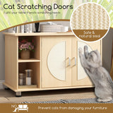 PETSITE Cat Litter Box Enclosure, Hidden Litter Box Furniture with Sisal Scratching Board Doors, Wooden Pet House Side End Table, Indoor Litter Box Cabinet with Adjustable Metal Feet PETSITE