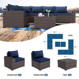 Kullavik Outdoor Patio Furniture Set 12 Pieces Sectional Rattan Sofa Set Brown PE Rattan Wicker Patio Conversation Set with 10 Navy Blue Seat Cushions and 2 Tempered Glass Table Kullavik