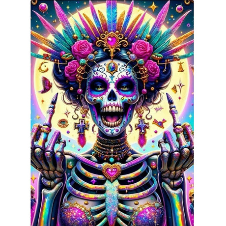 DIY 5D Diamond Painting Kit, Sugar Skull Art with Roses, Colorful Fantasy Skeleton Design, Round Full Drill Diamond Dots Art for Adults, Home Decor, 12x16 Inch WGSMGL