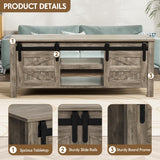 JUMMICO Farmhouse Coffee Table with Storage & Sliding Barn Doors, Modern Rustic Living Room Table with Adjustable Shelves, Wooden Rustic Center Table for Living Room (Light Rustic Oak) JUMMICO