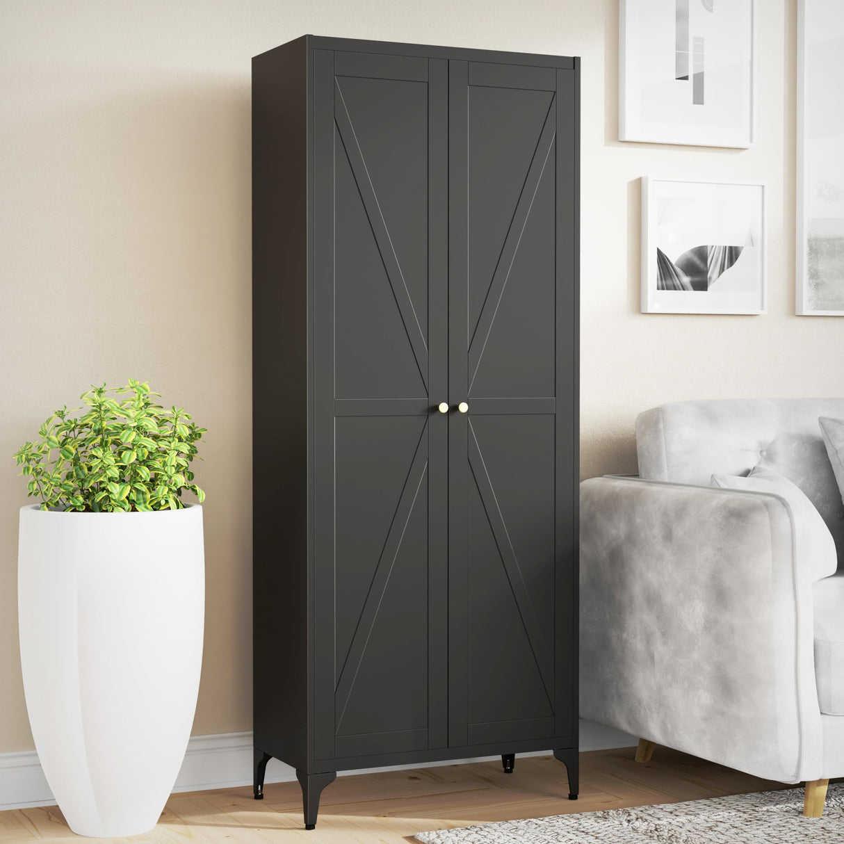 Howzone Tall Pantry Cabinet, 65" Kitchen Cupboard with Doors and Adjustable Shelves, Food Pantry Cabinets, Metal Hutch Cabinet with Storage for Kitchen, Living Room, Dining Room, Black Howzone