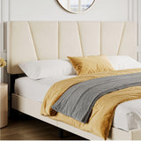 GarveeHome King Size Bed Frame with Adjustable Headboard, Velvet Upholstered Tufted King Platform Bedframe with Strong Wooden Slats, Mattress Foundation, No Box Spring Needed,Easy Assembly,Beige/Cream GarveeHome