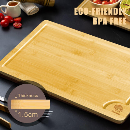 Cosy Family Wood Cutting Boards for Kitchen - XL - Bamboo Cutting Boards with Juice Groove, Serving Board Set, Thick Chopping Board for Meat, Veggies, Easy to clean