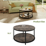 ROCSUMOO 33.5”Coffee Table for Living Room, Round Coffee Table with 2-Tier Storage Shelf, Wood Side Table Modern Open Storage for Bedroom Home Office (Round, Walnut) ROCSUMOO