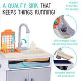 Lil’ Jumbl Kids Wooden Kitchen Set, Pretend Working Sink with Real Running Water, Includes Range Hood, Microwave & Stove Top That Make Realistic Sound & Light, Full Accessory Set Included Lil' Jumbl