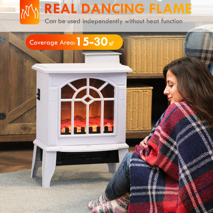 HOMCOM Electric Fireplace Stove, 18" Freestanding Fireplace Heater with Realistic Flame, Overheating Protection, Portable, 750W/1500W, White