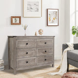 CATMIX Farmhouse 6 Drawers Dresser, Wood Double Dresser Chest of Drawers Wide Storage Organizer Cabinet for Bedroom, Living Room, Rustic Grey CATMIX