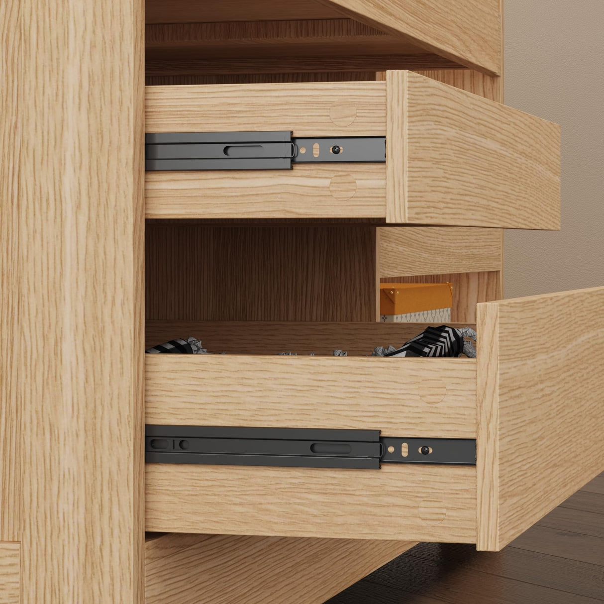 Homsee Armoire Bedroom Island with Glass Top & Shelves, Freestanding Wardrobe Closet with 4 Handleless Drawers, Walk-in Closet Island Display Dresser for Bedroom Shops, Light Brown Homsee