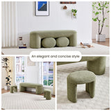 ChicAura 3-Piece Nesting Ottoman Bench Set，53" Long Upholstered End of Bed Bench with 2 15" Foot Stools Chenille Modern Arched Bench Comfy Entry Bench Vanity Stools for Living Room Bedroom, Green ChicAura