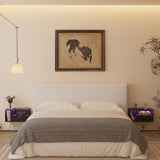 Veegle Black Floating Nightstand with Charging Station and LED Lights,Black Veegle