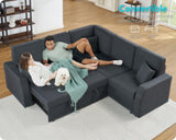 VanAcc Sofa Bed, 85 Inch Sleeper Couch with Storage Seat, L Shaped Sofa with Pull Out Sofa Bed, Sectional Couches for Living Room Apartment, Grey Linen Couch Sofa VanAcc