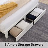 XKLOGER Queen Bed Frame with Headboard & Charging Station, Upholstered Platform Bed Frame with 2 Storage Drawers, Sturdy Wooden Slats Support/No Box Spring Needed/Noise Free/Easy Assembly/White XKLOGER