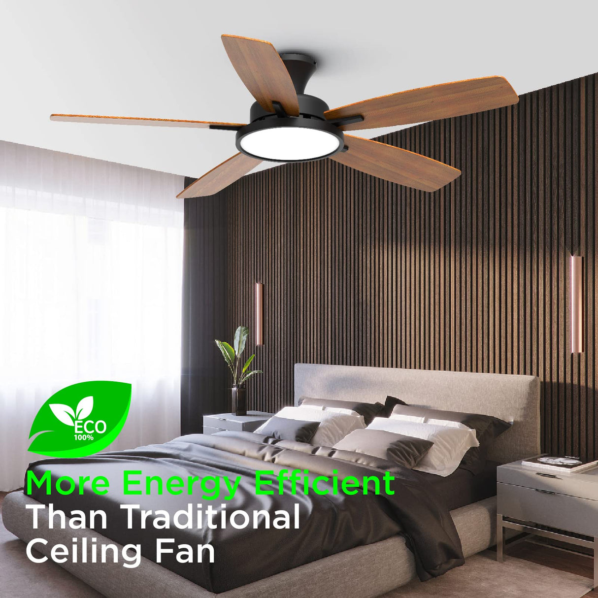 TALOYA 52 inch Ceiling Fans with Lights,Remote Control Multifunctional Quiet Fan with Three Color Temperature and Dimmable Light with Reversible Blades Black TALOYA