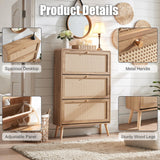 Anewome Rattan Shoe Cabinet with 3 Flip Drawers, 24 Pairs Shoe Storage Cabinet for Entryway Freestanding Hidden Shoe Rack with Drawers Slim Shoe Organizer for Hallway, Living Room, Natural Anewome