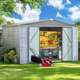Shed 8' x 8' Storage Shed, 8 x 8 FT Wood Sheds & Outdoor Storage Clearance, Utility and Tool Garden Shed, Waterproof Storage Shed Large with Lockable Doors for Backyard, Patio, Outside Use (Gray) AEMSOFK