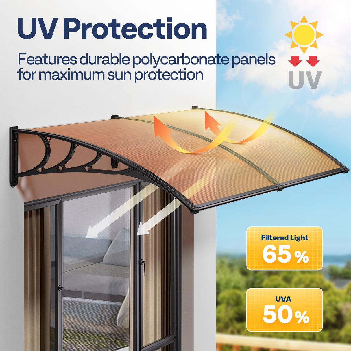 VIVOHOME Polycarbonate Window Door Awning Canopy Brown with Black Bracket 40 Inch x 120 Inch VIVOHOME