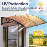 VIVOHOME Polycarbonate Window Door Awning Canopy Brown with Black Bracket 40 Inch x 120 Inch VIVOHOME
