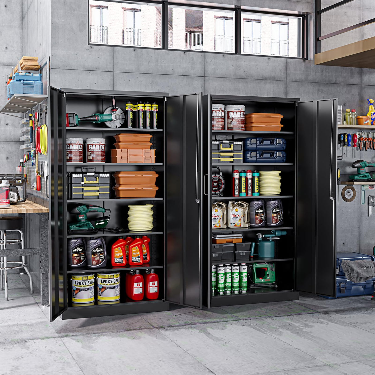 ZAOUS Metal Storage Cabinet with Lock，71'' Garage Storage Cabinet with 5 Adjustable Shelves, Tall Tool Cabinets for Garage, Home, Office, Gym, School，Black ZAOUS