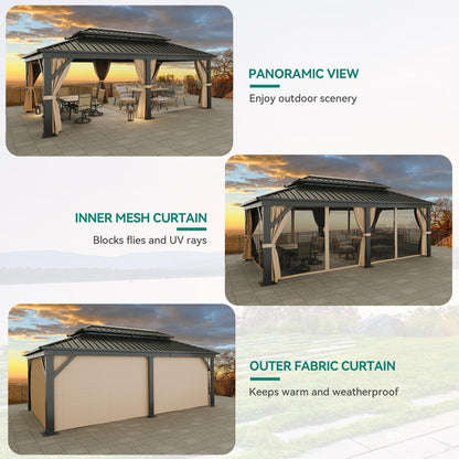 YITAHOME 12x20ft Gazebo Hardtop Canopy Heavy Duty Double Roof Outdoor w/Nettings and Curtains, Upgraded Aluminum Column Galvanized Steel Vertical Stripes Roof for Patio, Backyard, Deck, Lawns - WoodArtSupply