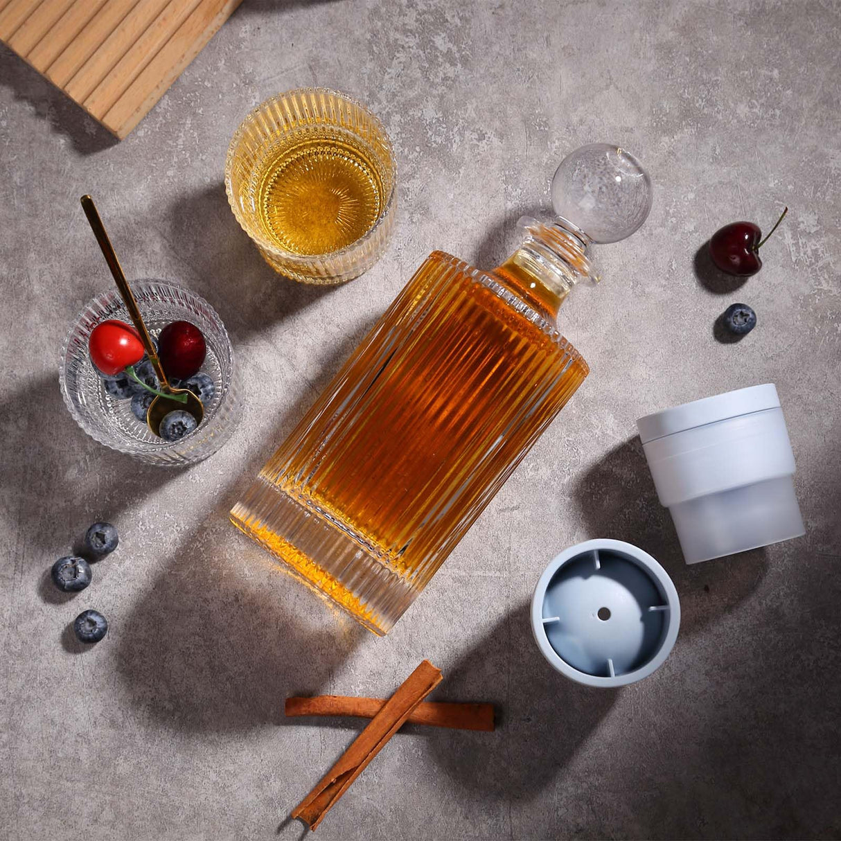 Whiskey Decanter Set with Gift Box - Includes 2 Crystal Bourbon Glasses and 2 Big Ice Ball Molds - Whiskey Glasses Set for Scotch, Cocktails, Rum, Cognac, Vodka - Unique Gift for Men LORSIA