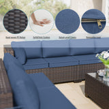 ALAULM 10 Pieces Patio Furniture Set with 2 Swivel Chairs Wicker Patio Conversation Set, Outdoor Sectional Furniture w/Coffee Table & Washable Seat Cushions-Dark Blue ALAULM