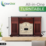 ClearClick All-in-One Turntable with 3-Speed Record Player, Bluetooth, CD, Cassette Tape, AM/FM Radio, Aux, USB, Built-in Speakers, Handmade Wooden Exterior ClearClick
