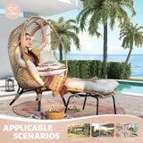 RADIATA Egg Chair with Footrest Outdoor Wicker Patio Egg Chairs with Ottoman for Indoor Bedroom Outside Porch Deck Backyard Garden (Beige) RADIATA