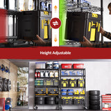 IZEUK 5-Tier Adjustable Heavy Duty Steel Wire Shelving Unit with Wheels, Storage Rack Organizer for Garage, Kitchen, Office, Laundry, Basement (Black, 17.7" D x 47.2" W x 76.7" H, 1750 lbs Capacity) IZEUK