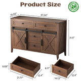 Farmhouse Dresser for Bedroom, Sliding Barn Door Dresser with 4 Drawers, Kids Dresser & Chest of Drawers for Clothes Storage, Wood Dresser TV Stand, 47" Redwood Rustic GlouMod