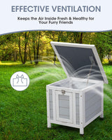 SANDINRAYLI Outdoor Cat House, Outside Rabbit Hutch Weatherproof, Small Bunny Hutch for 2 Rabbits, Wooden Cat Shelter for Duck, Chicken, Insulated Cat Houses and Hideouts for Feral Cat, Grey Sandinrayli