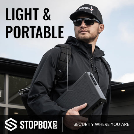 STOPBOX Gun Safe Alternative for Handgun Storage, Instant Access Portable Gun Case, TSA Compliant Gun Lock Box for Car, Travel or Home Safe Box, Quick Access Pistol Safe | Black - 2PK (Full-Size Only) StopBox USA