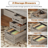 SEDETA Executive Office Desk with 3 Drawers, Farmhouse 55" Computer Desk with Storage File Drawers & Power Outlet for Home Office, Grey SEDETA