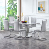hohoedc 63" Morden Faux Marble Dining Room Table Set,Big Kitchen Dining Table for 6-8 with MDF Base,7 Piece Rectangle Dining Table Set &6 Pu Leather Upholstered Chairs Ideal hohoedc