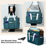 JJRING Craft Organizer Tote Bag, Large Art Storage Caddy with Multiple Pockets, Bluish Green Sewing Bag for Art, Craft, Scrapbooking, School, Medical, and Office Supplies Storage JJRING
