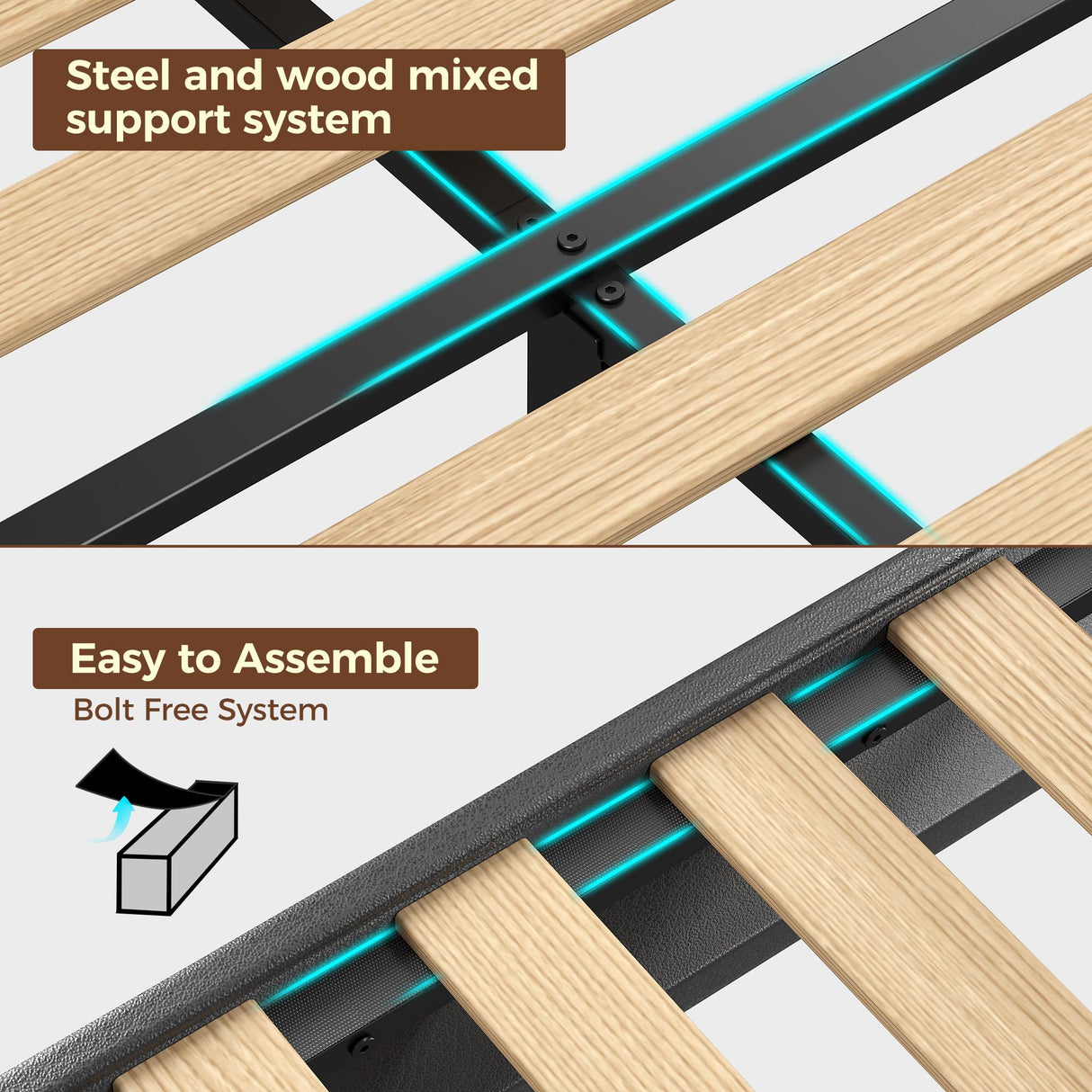 Rolanstar Full Size Bed Frame, Storage Headboard with Charging Station and LED Lights, Upholstered Bed with Heavy Duty Wood Slats, No Box Spring Needed, Noise Free, Easy Assembly, Black Rolanstar