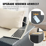 JOYURE 6PCS Patio Furniture Set Outdoor Wicker All-Weather Sectional Conversation Sofa Rattan Patio Seating with Cushion and Glass Table for Porch Poolside,Beige JOYURE