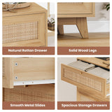 VIAGDO Rattan Dresser for Bedroom, 5 Drawer Dresser with Natural Rattan Drawers, Wooden Tall Dresser with Gold Handles, Modern Closet Dressers Chest of Drawers for Nursery Entryway Living Room VIAGDO