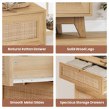 VIAGDO Rattan Dresser for Bedroom, 7 Drawer Dresser with Natural Rattan Drawers, Wooden Wide Cabinet with Gold Handles, Modern Closet Storage Chest of Drawers for Nursery Entryway Living Room VIAGDO