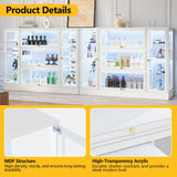 BONITURE Display Cabinet with Acrylic Glass Doors,Extra Wide Curio Cabinet with LED Lighting for Collectibles, Collectibles Toy Organizers Rack & Display Shelf Display Case, Antique White BONITURE