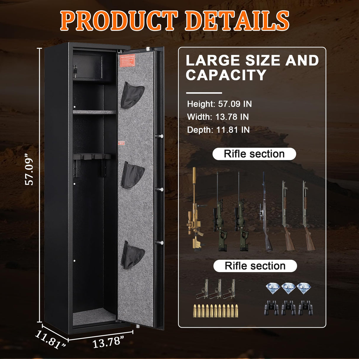 8-12 Gun Safe for Rifles and Pistols, Biometric Rifle Safe with Quick Access Fingerprint & Digital Keypad, Heavy Duty Steel Gun Cabinet with LED Light and No Assembly Required Marcree