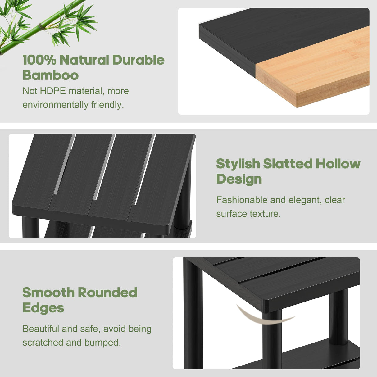 LEJANEOYE Outdoor Side Table, 2-Tier Small Outdoor Table for Patio, Adirondack Side Tables for Outside or Indoor, Bamboo End Table for Pool, Porch, Weather Resistant Easy Maintenance-Black LEJANEOYE