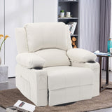 Swivel Rocker Recliner with Massage & Heat, Overstuffed Faux Leather Recliners Modern Chair for Living Room, Single Sofa Rocking Chairs for Adults, Manual Rocker Recliner with Cup Holders, White Comermax