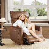 GarveeHome Power Recliner Chair, 270° Swivel Rocking Glider with USB Charging Port, PU Leather Upholstered Fabric, Ergonomic Modern Nursery Chair for Living Room, Bedroom, Nursery (Camel) GarveeHome