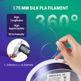 2024 Upgrade S-Series Silk PLA 3D Printer Filament, Shiny Multicolor Rainbow PLA Filament 1.75mm, Spiral Random Change PLA 3D Printing Filament for Most FDM, Kingfisher +/-0.02mm, 1kg/2.2lb CmaCaiv