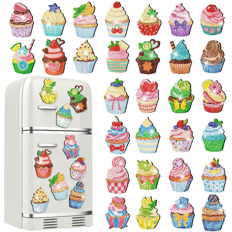 Remuuly 30 Pcs Diamond Painting Magnets Summer Diamond Art Magnet Kits for Adults Spring Flower Animal Cupcake 5D Rhinestones Refrigerator Magnetic Stickers for Fridge DIY Crafts Gifts(Cupcake) Remuuly