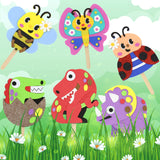 VKPI Make 6 Popstick Puppets Craft Kits for Kids, Foam Crafts, Story Time Toys for Ages 4+ Toddler, Dinosaurs, Butterfly, Preschool Projects Art Crafts, Birthday Holiday Gift VKPI