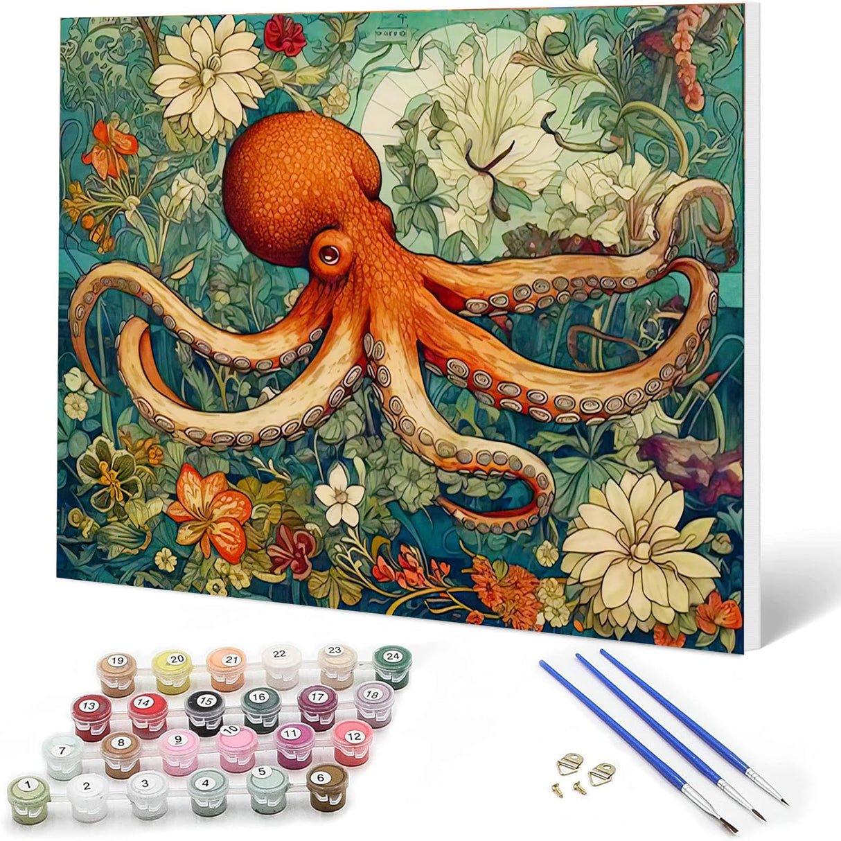 Auremi Octopus Paint by Number Kits for Adults,Animal Paint by Number on Canvas with Frame DIY Painting with Number Acrylic Oil Paint Kits for Home Decor 8x12 Inch Auremi