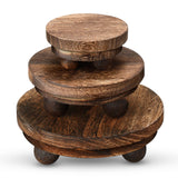 3 Pieces Wood Risers for Decor Wood Pedestal Mini Riser Stand Round Wooden Riser Rustic Farmhouse Riser for Decor Tiered Tray Decor Riser for Home Kitchen (Brown, 5/4/3 Inch) Amyhill